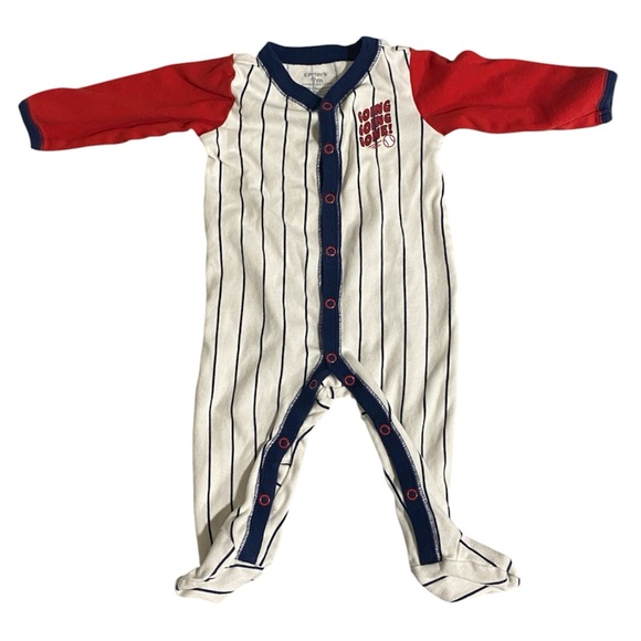 Carter’s 9M Baseball Stripe Footed Sleeper – “Going Going Gone!” - Picture 1 of 7